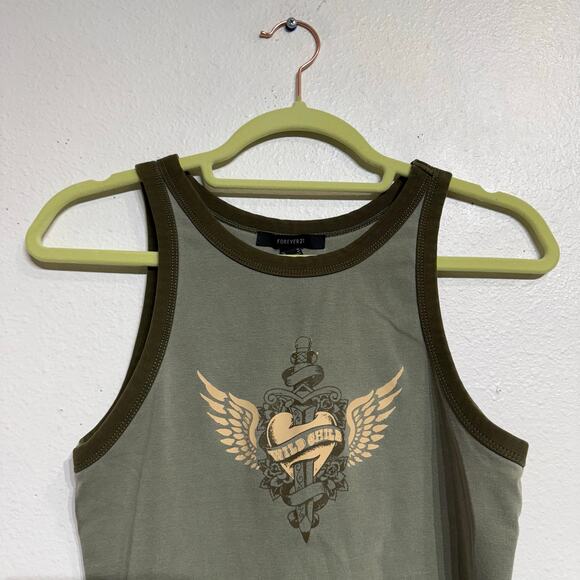 Forever 21 Green Wild Child Tank Top Sz M - Picture 3 of 11